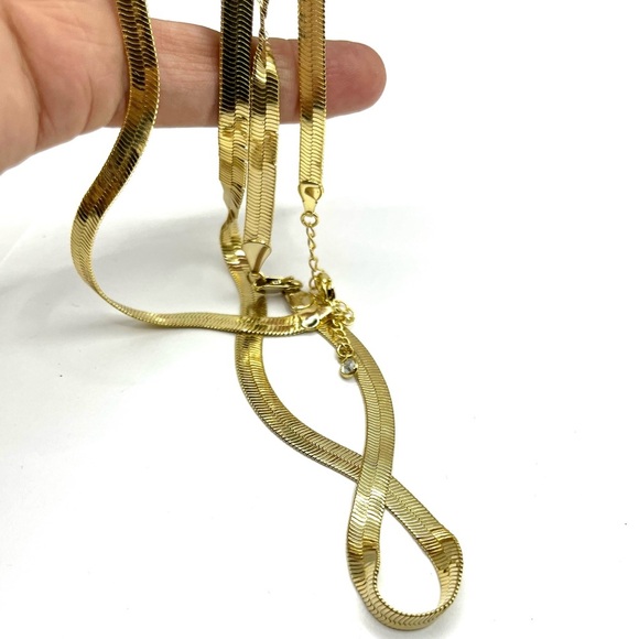 Herringbone Set 2 Necklaces Gold Tone 12” and 20” Necklaces Bold and Bold - Picture 11 of 11